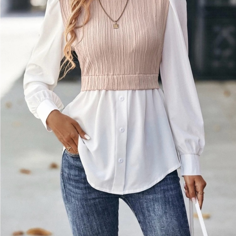 Elegant White and Tan Women's Top